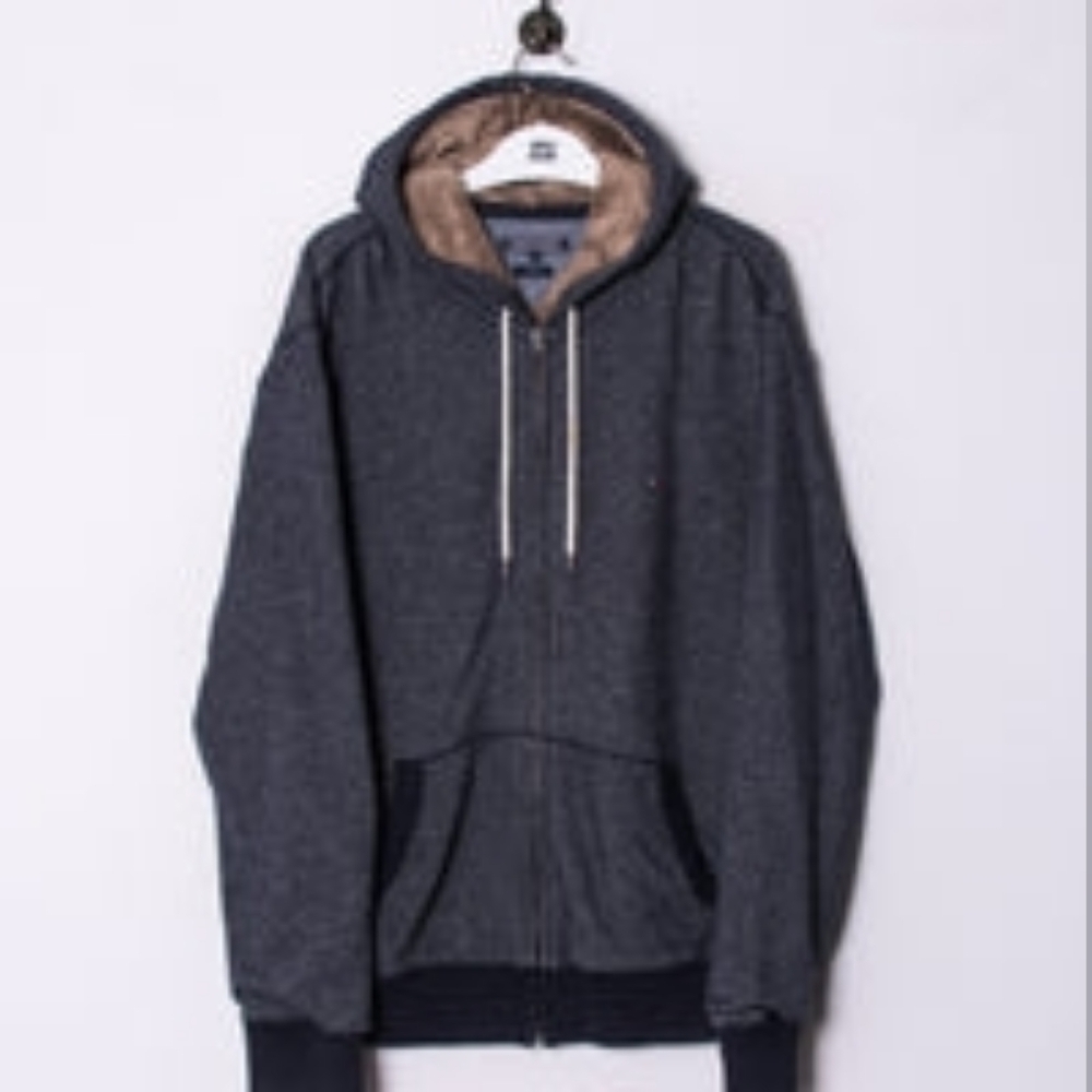 Tommy Hilfiger hooded jacket Blue gray Vintage Fit M sherpa lining hoodie zip